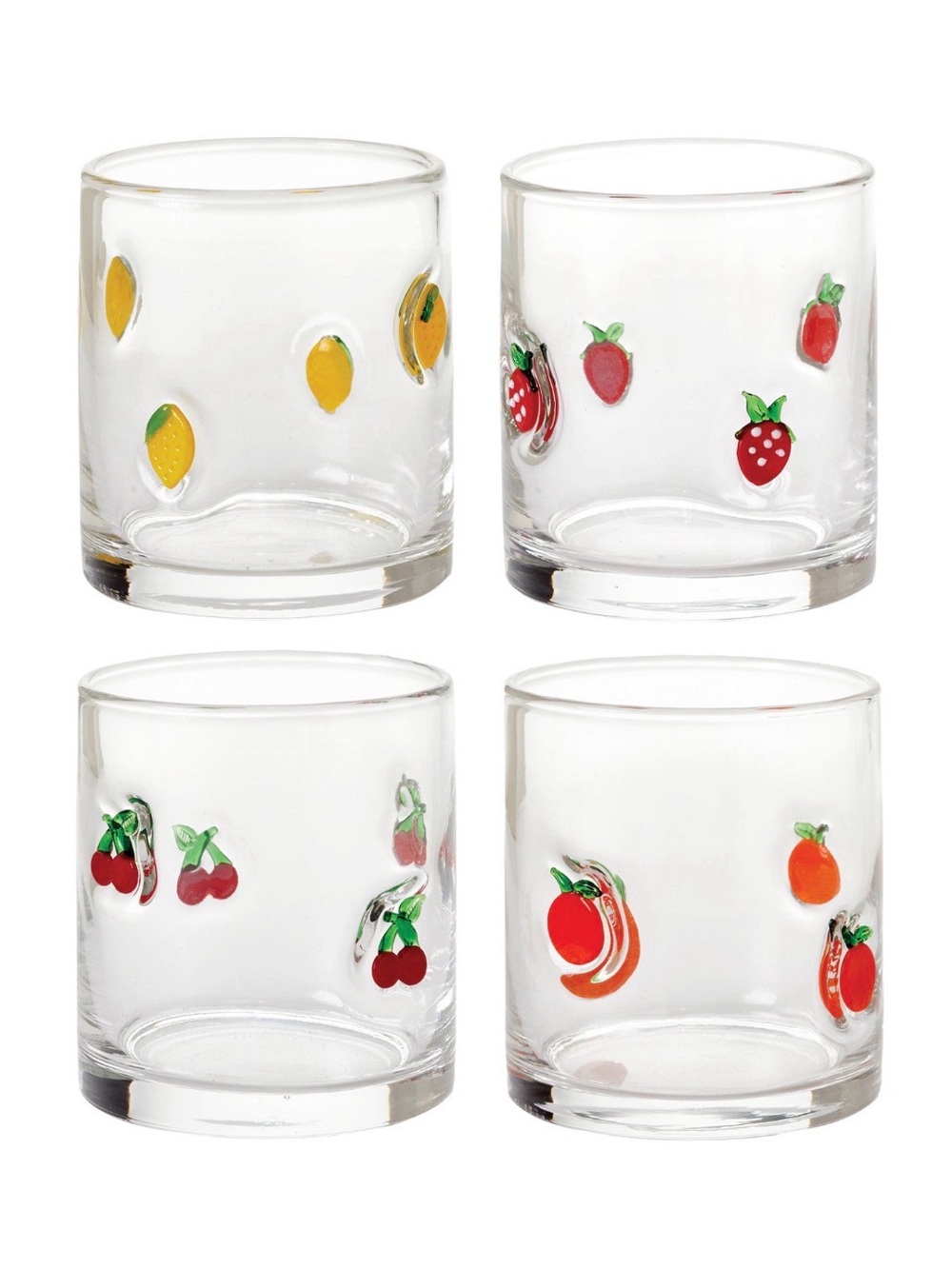 Pandex ~ 14oz Icon Fruit Glasses ~🍋🍓🍊🍒 Lemon, Strawberry, Cherry, Orange